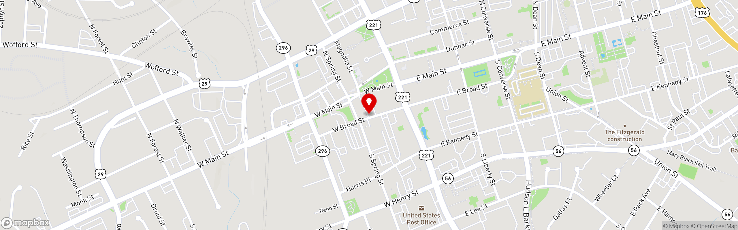 Street map pinning The SamMitch Shop in Downtown Spartanburg