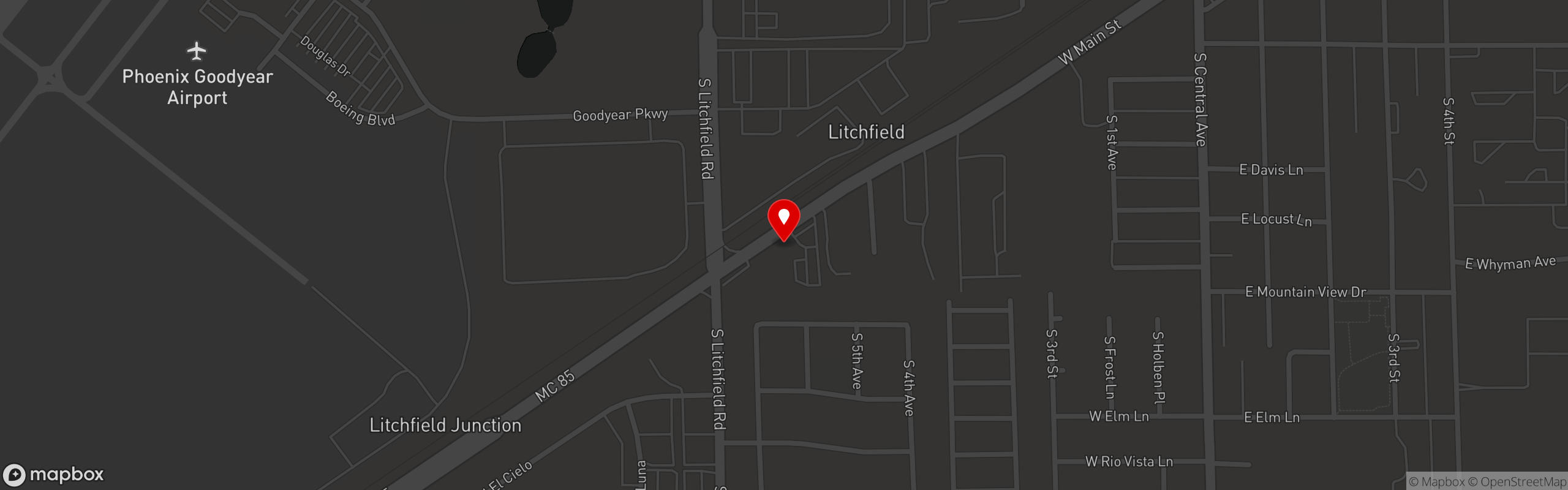Street map pinning Raul & Theresa's Restaurant in Avondale, AZ