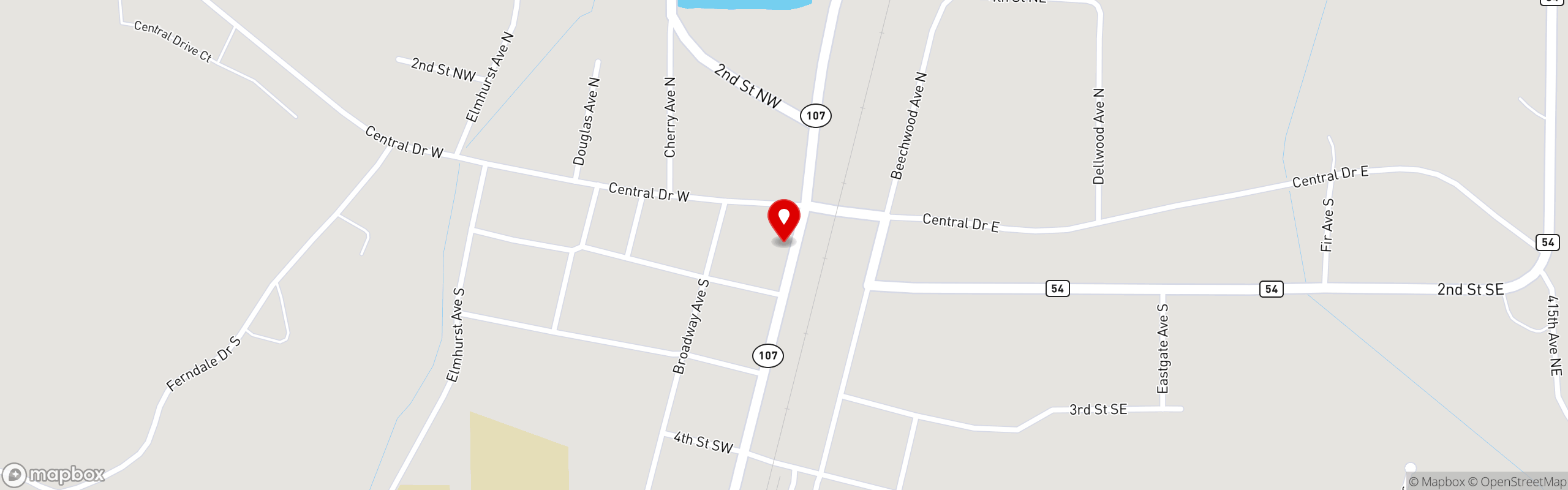 Street map pinning Pizza Pub in Braham