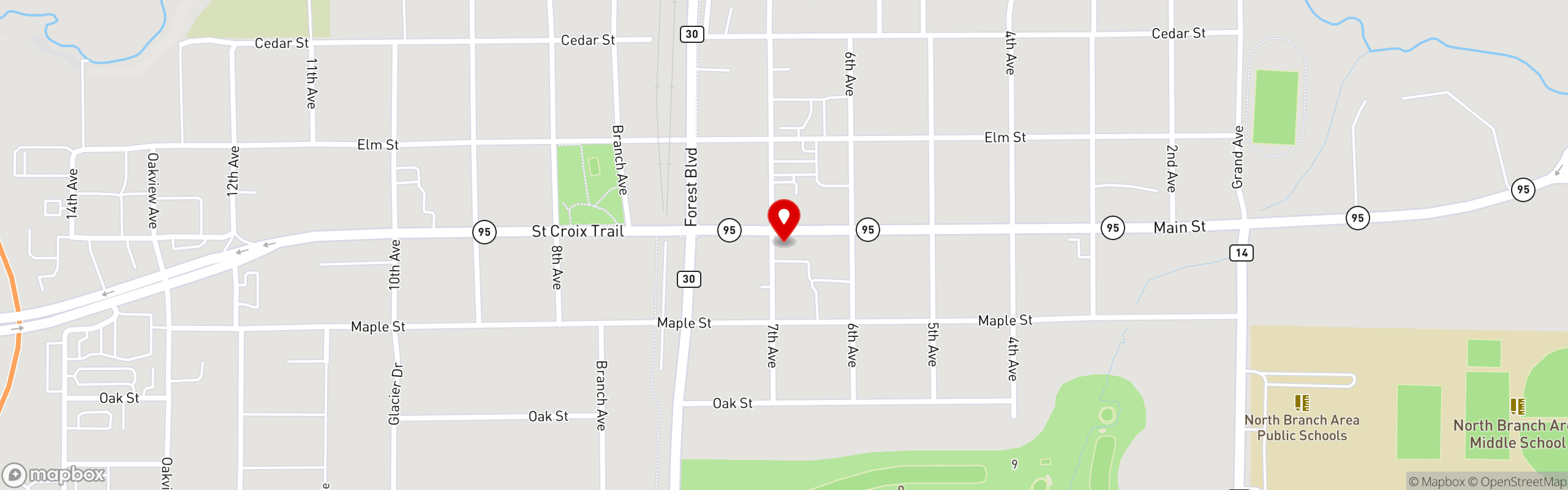 Street map pinning Pizza Pub in North Branch