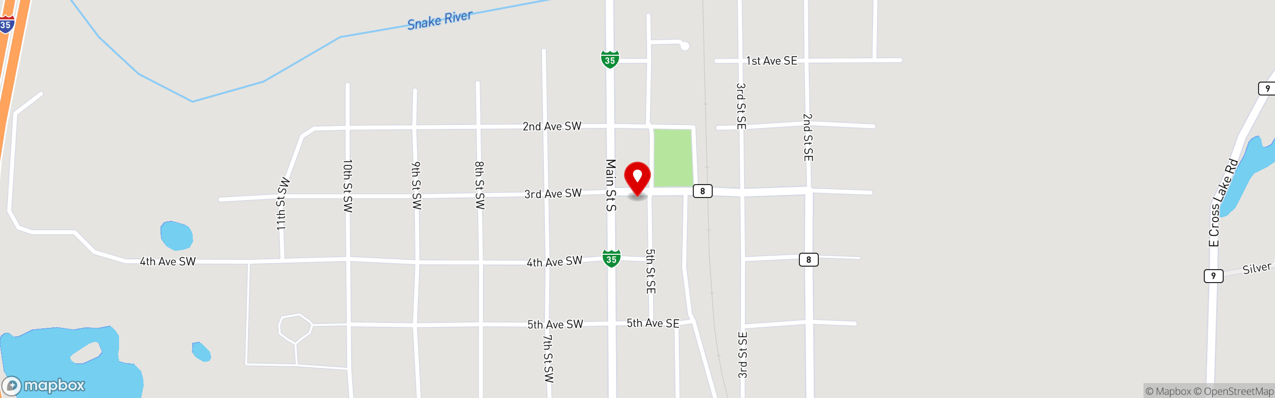 Street map pinning Pizza Pub in Pine City