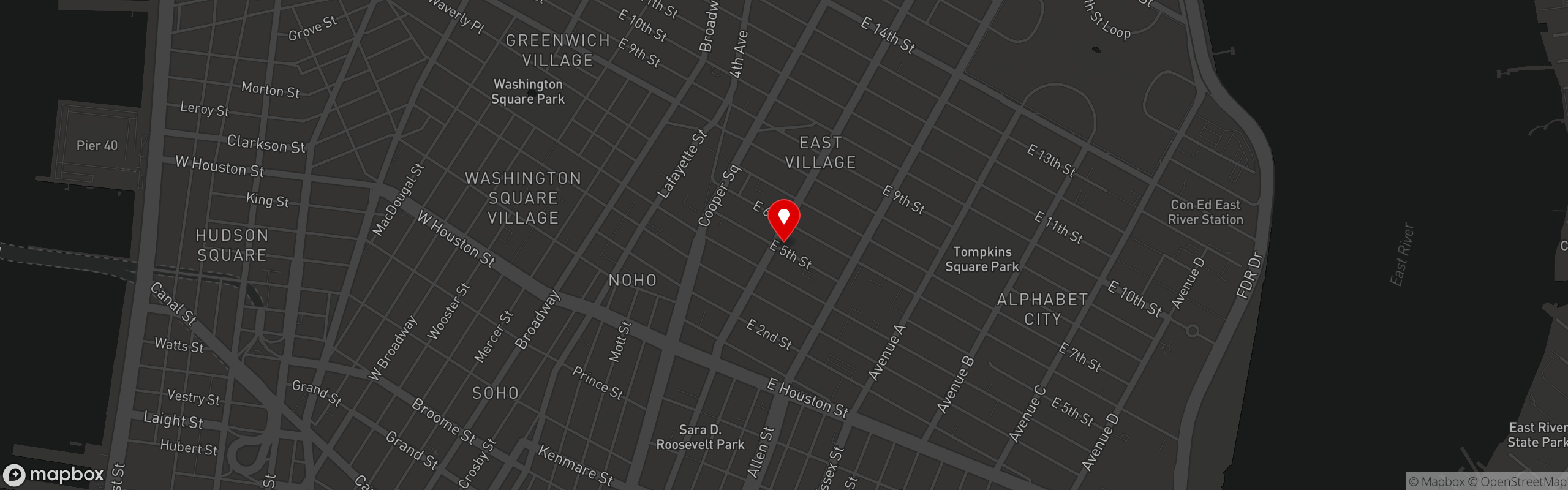 Street map pinning Buena Vista Restaurant & Bar in East Village