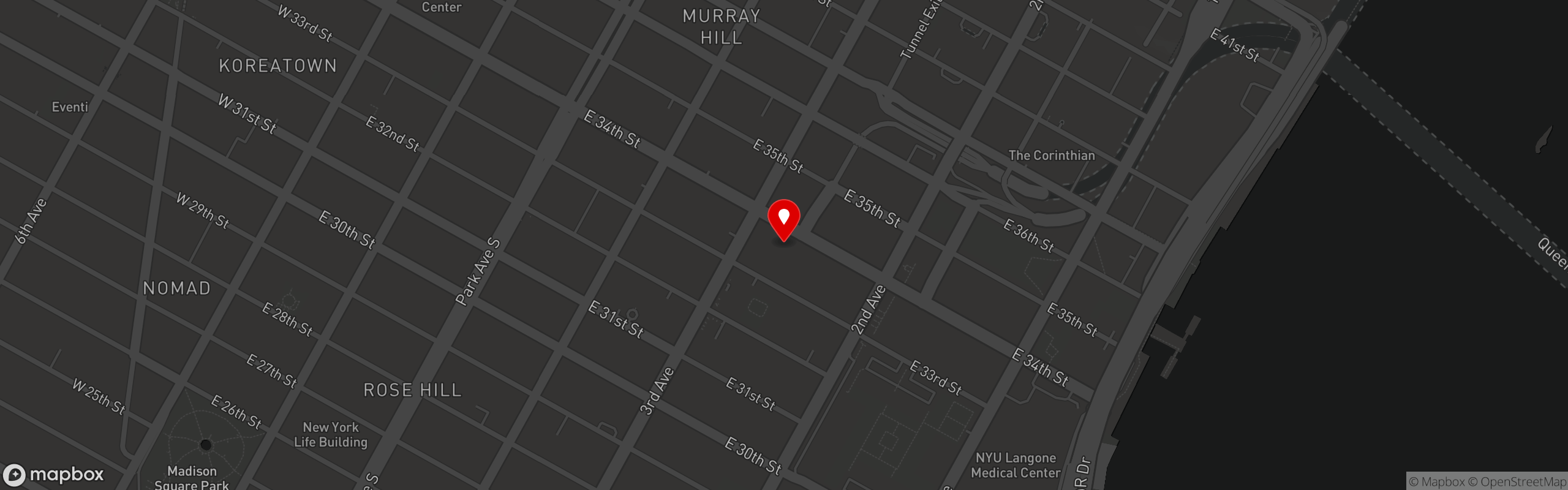 Street map pinning Buena Vista Restaurant & Bar in Murray Hill