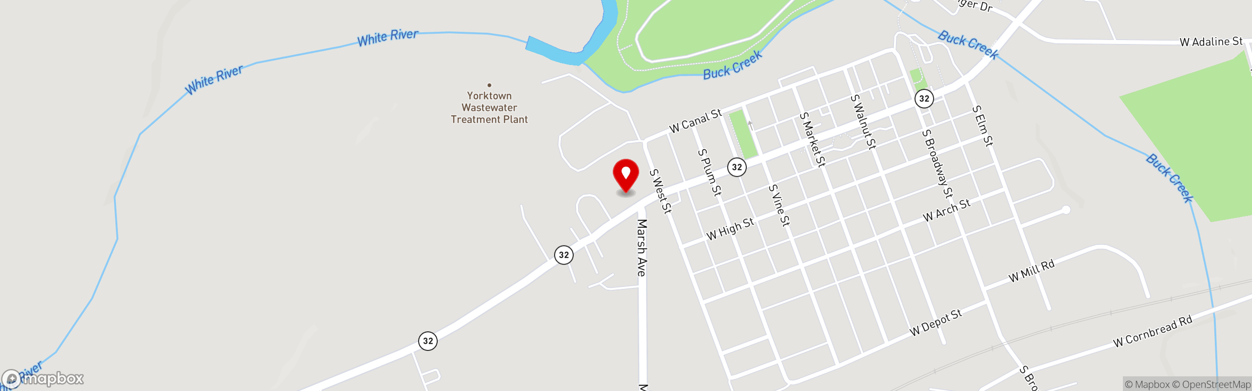 Street map pinning Twisters Soda Bar in Yorktown, IN