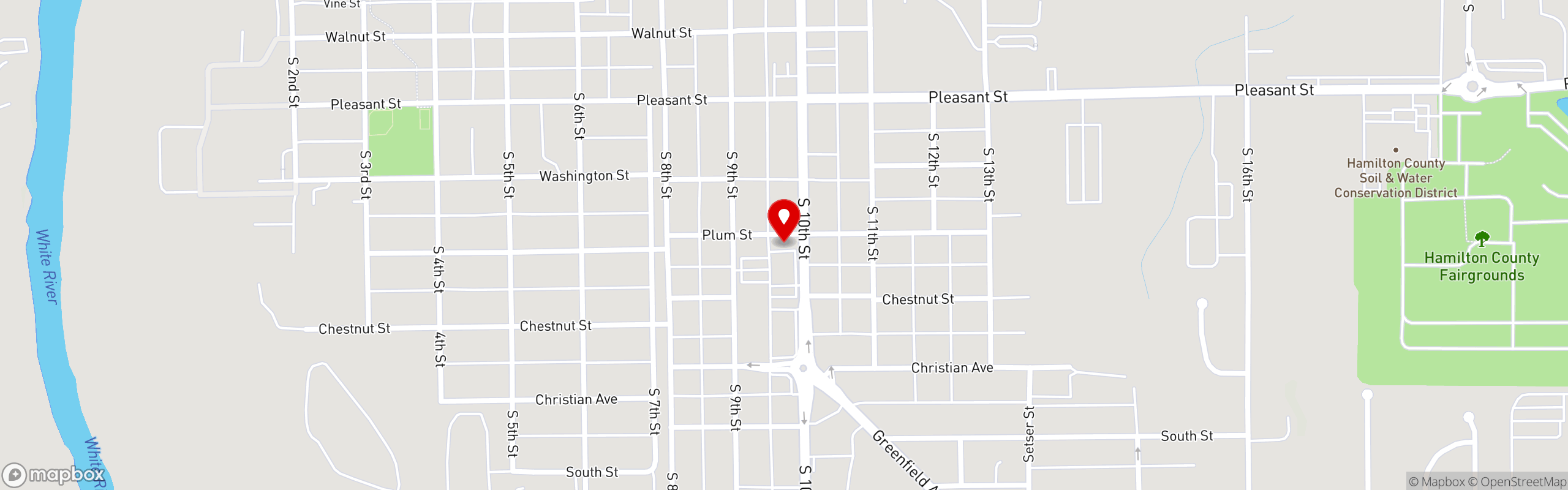 Street map pinning Twisters Soda Bar in Noblesville, IN