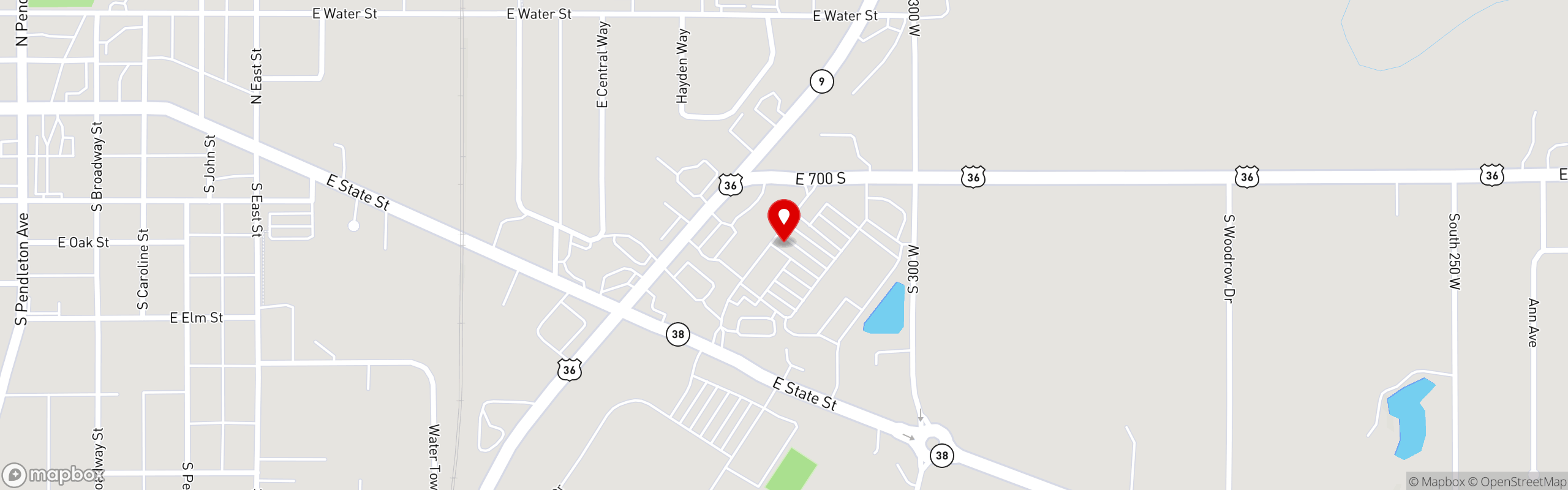 Street map pinning Twisters Soda Bar in Pendleton, IN