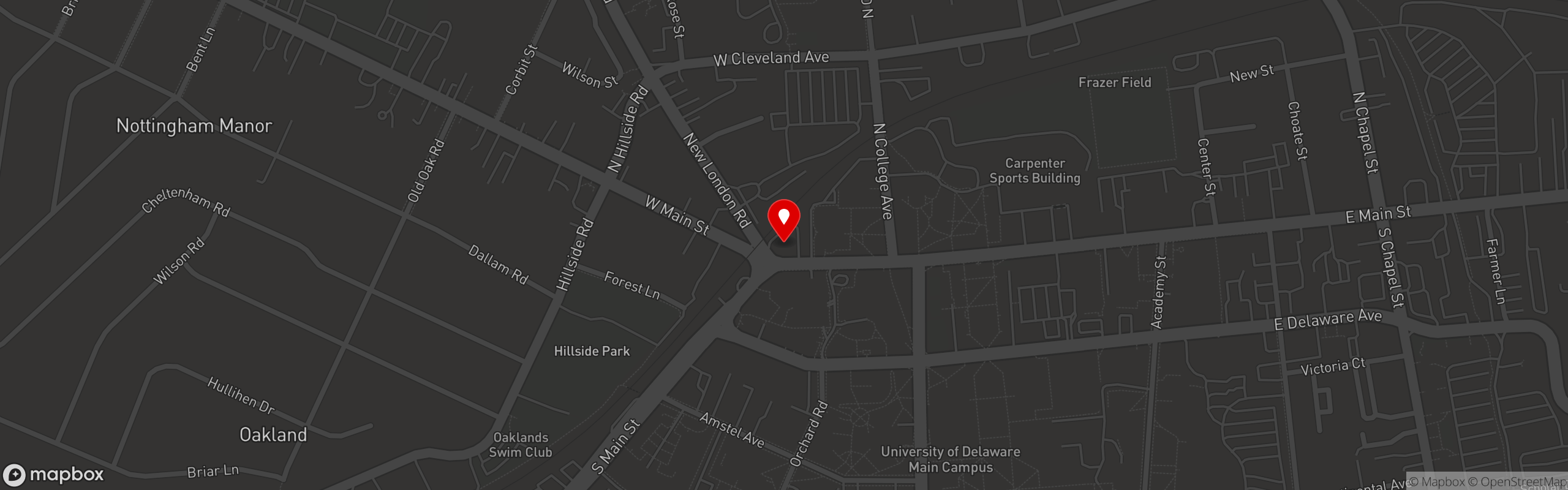 Street map pinning Ashby Hospitality Group in Newark, DE