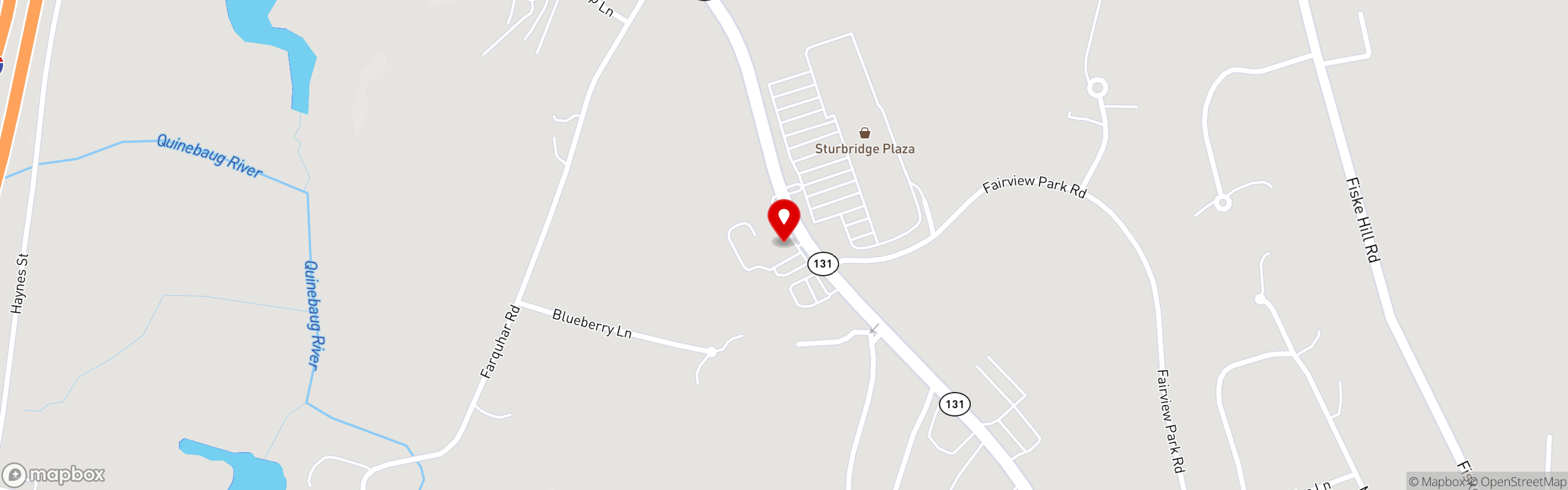 Street map pinning Teddy G's in Sturbridge