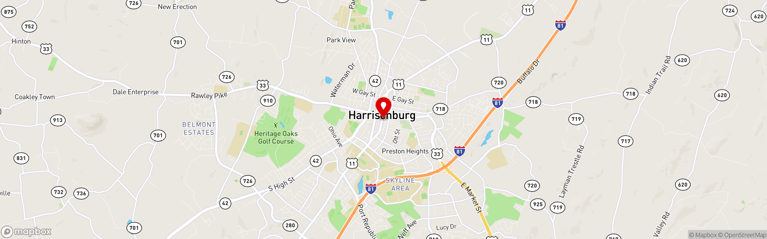 Street map pinning Magnolia's Tacos & Tequila Bar in Magnolia's Tacos & Tequila Bar - Harrisonburg