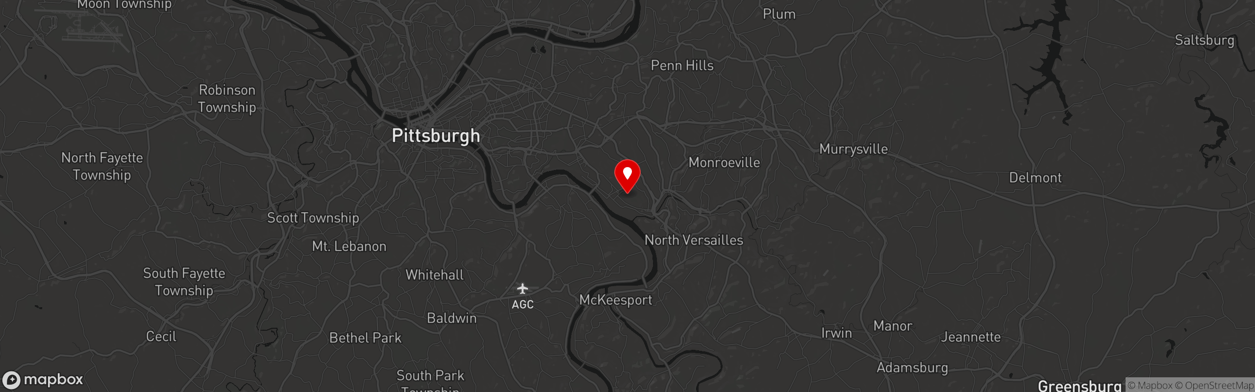 Street map pinning Asti's Italian Steakhouse in North Braddock