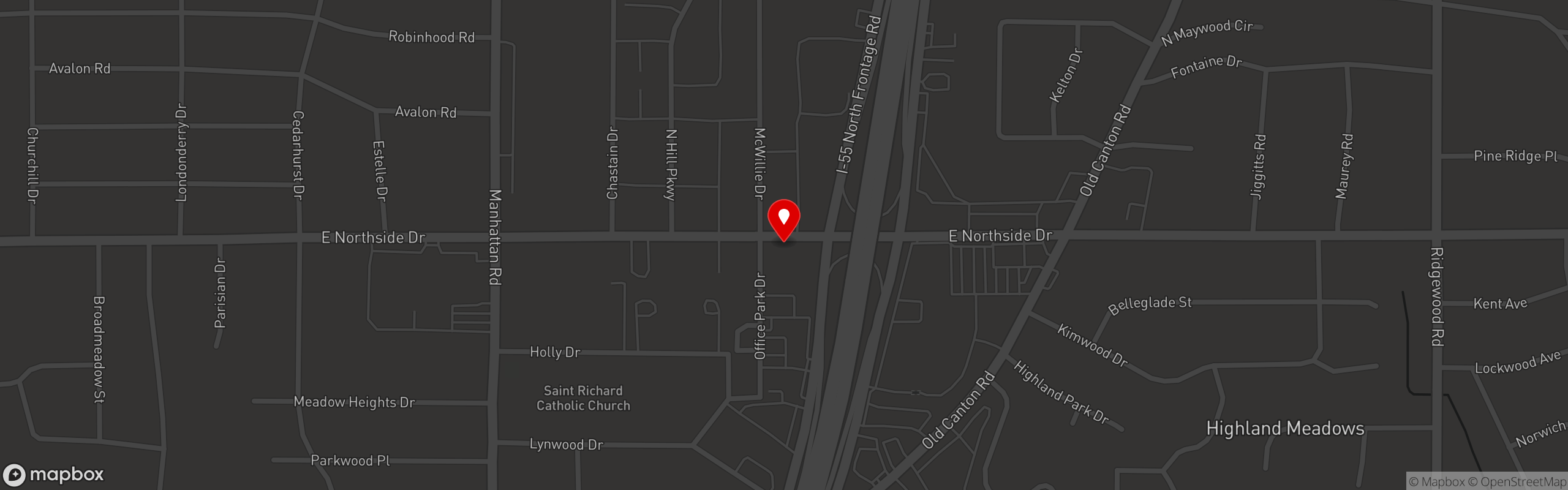 Street map pinning Wingette Burger in Jackson, MS