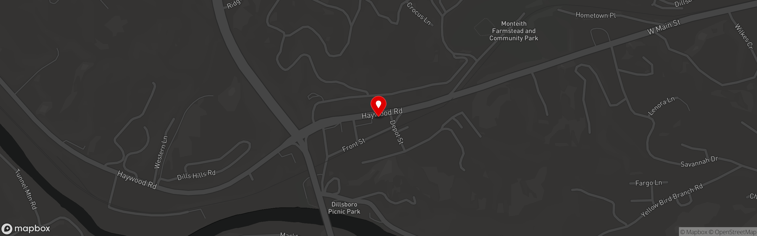 Street map pinning Haywood Smokehouse in Dillsboro
