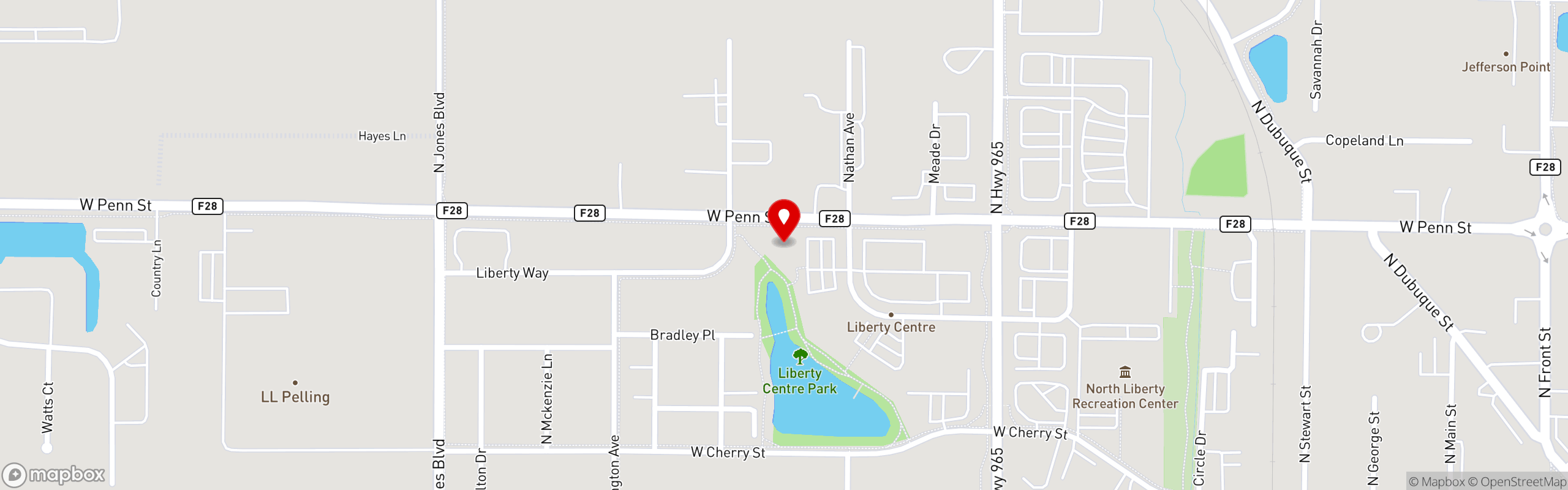 Street map pinning Tin Roost in Tin Roost - North Liberty