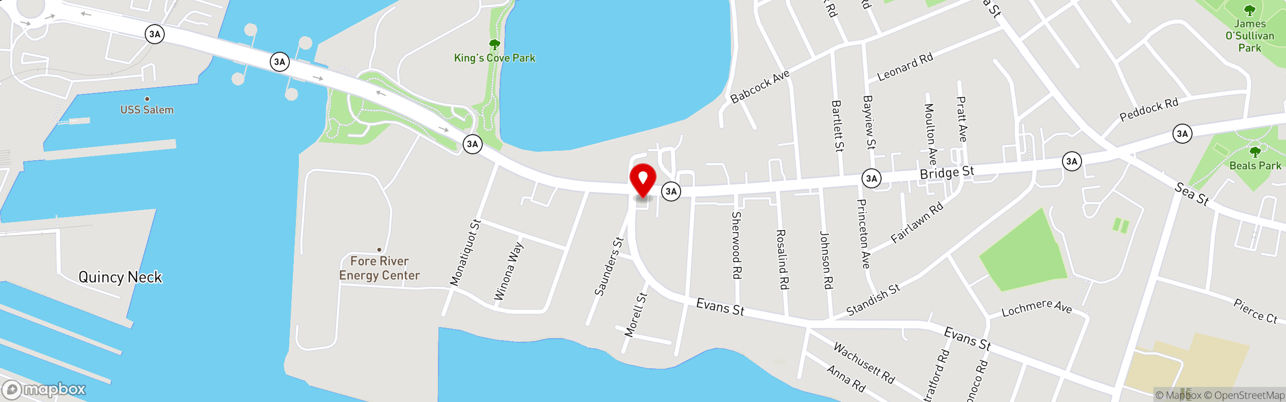 Street map pinning True North Marketplace in Route 3A Weymouth, MA