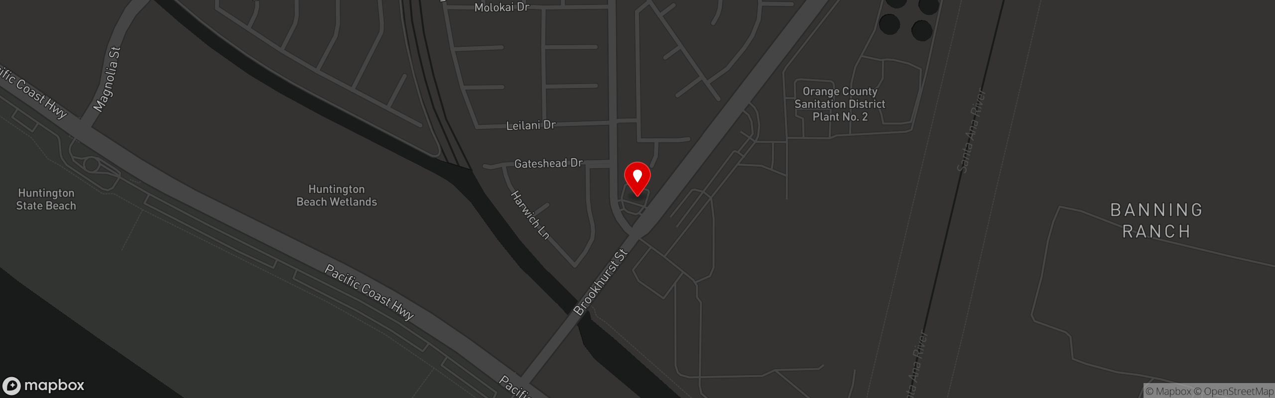 Street map pinning Massimo's Pizza in Massimo's Pizza - Huntington Beach