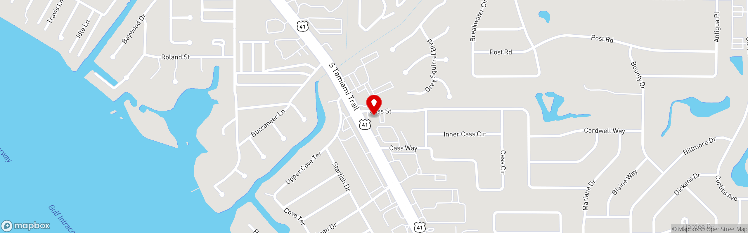 Street map pinning The Grasshopper Mexican Restaurant & Bar in Sarasota