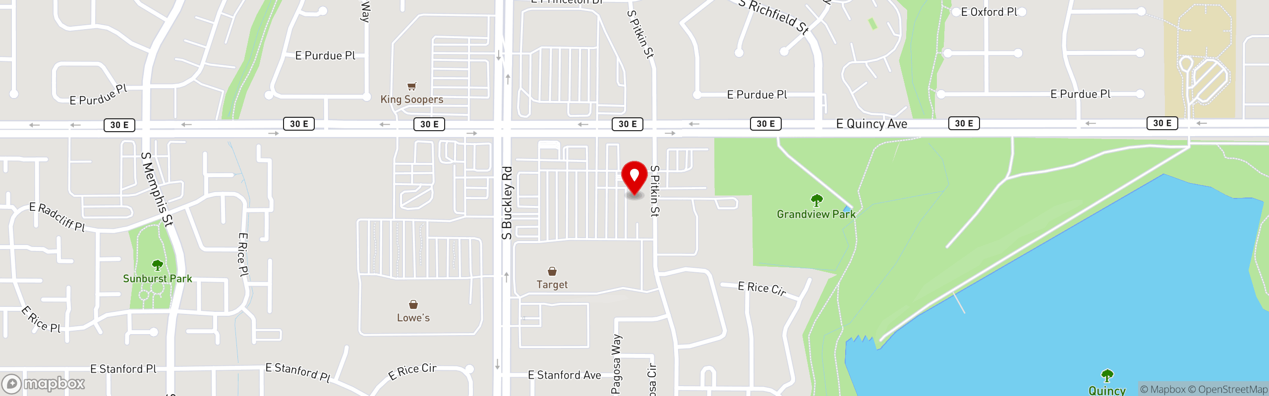 Street map pinning Wood Paddle Pizza & Tap in Aurora