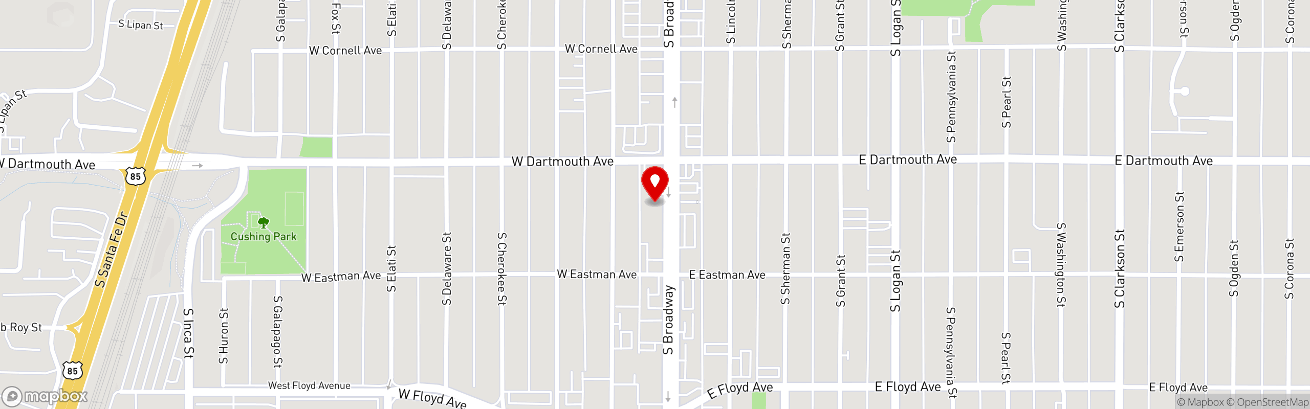 Street map pinning Encore Catering in Englewood