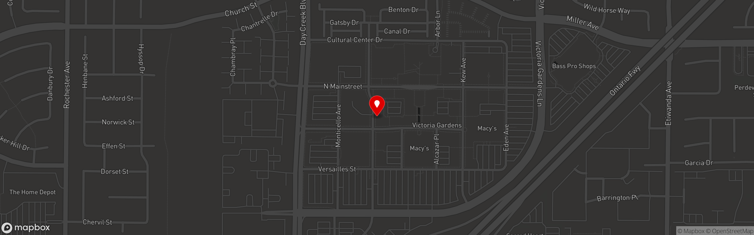 Street map pinning The Cut Handcrafted Burgers in Rancho Cucamonga, CA