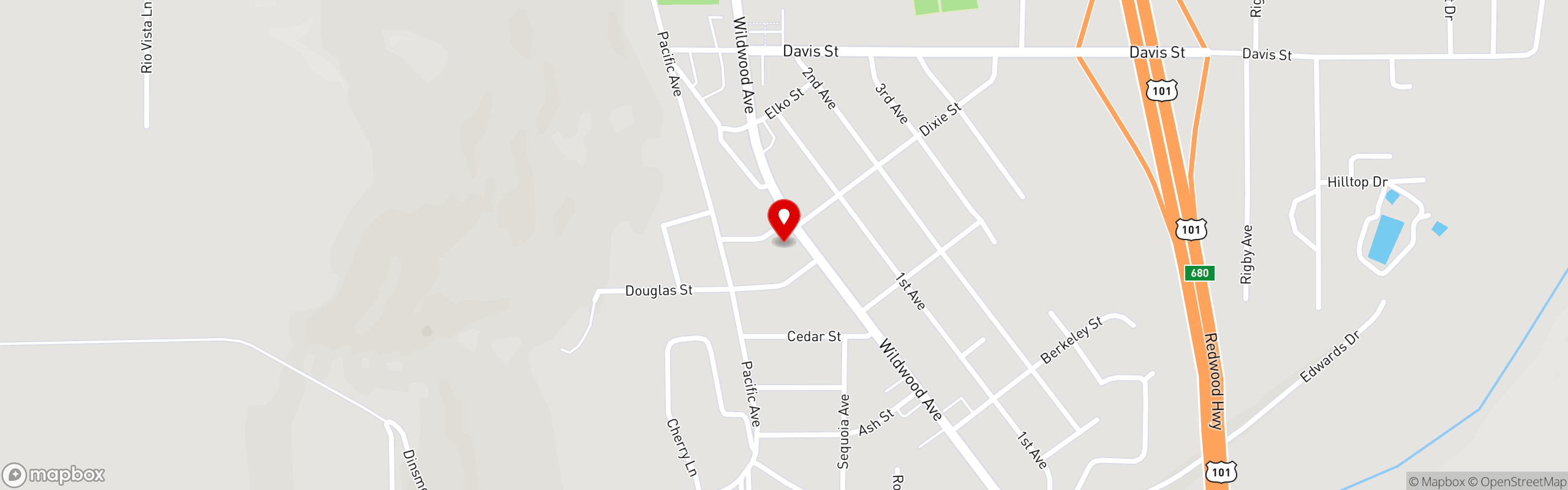Street map pinning Shotz Coffee in Rio Dell