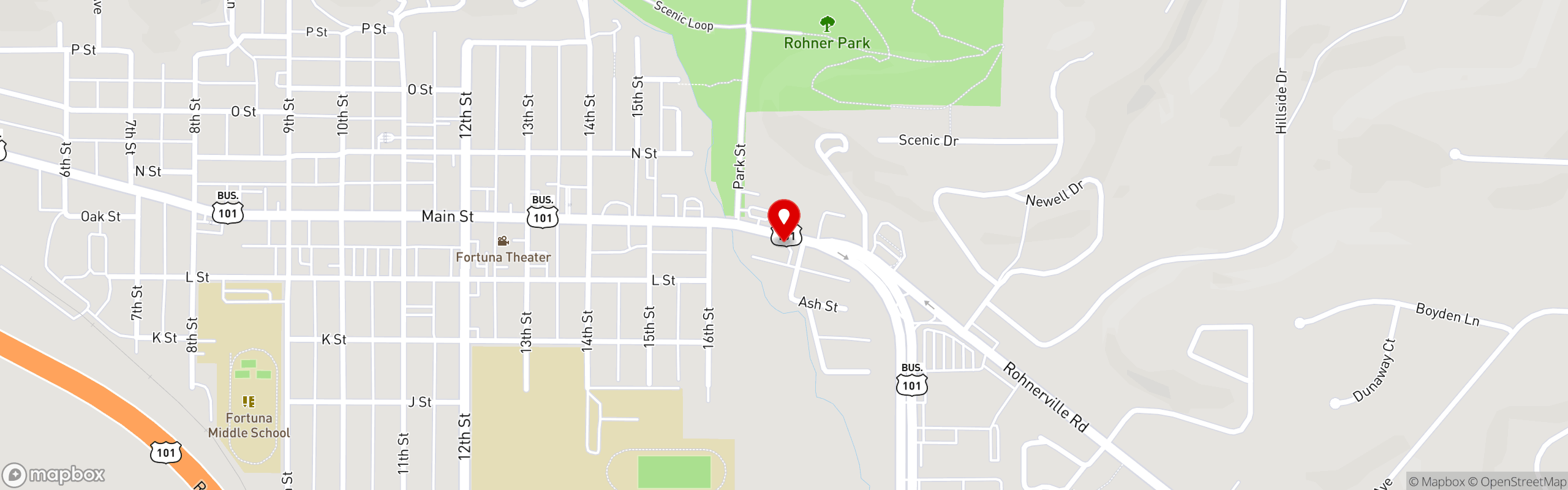 Street map pinning Shotz Coffee in Fortuna