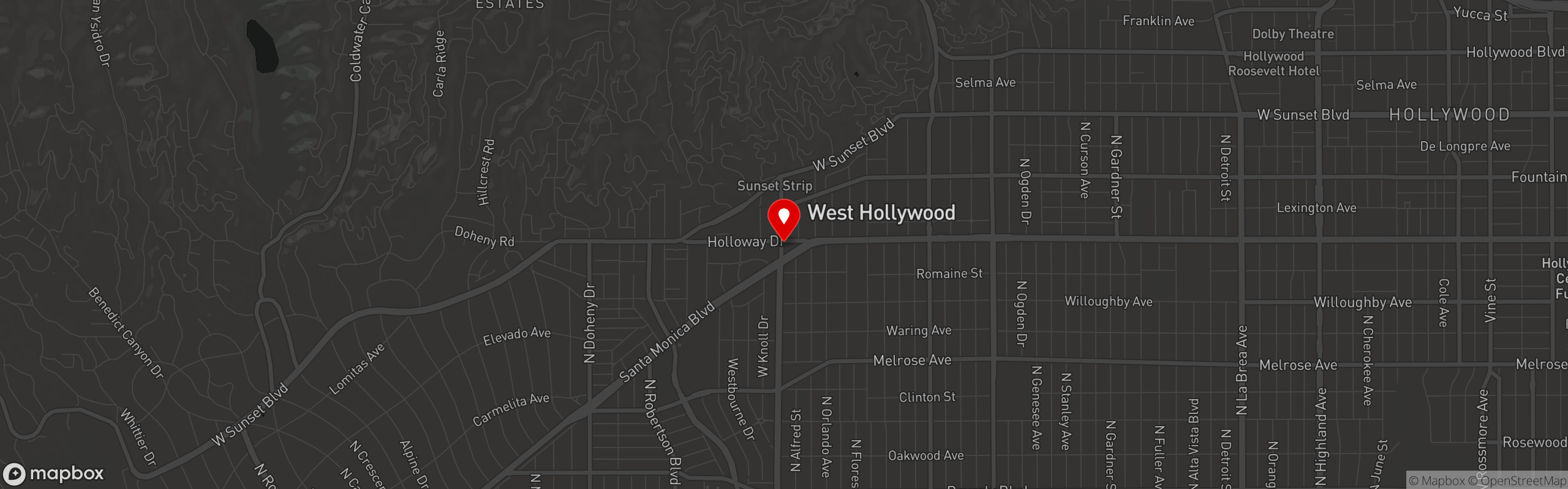 Street map pinning WeHo Bistro in WeHo Bistro