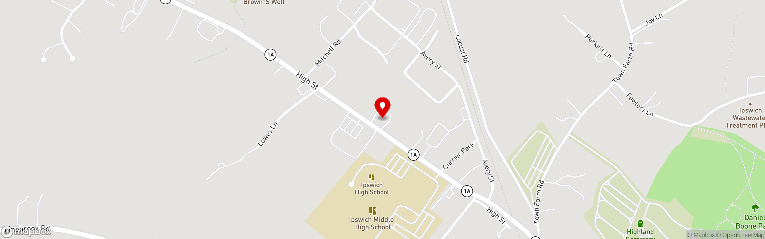 Street map pinning Fox Creek Tavern in Ipswich