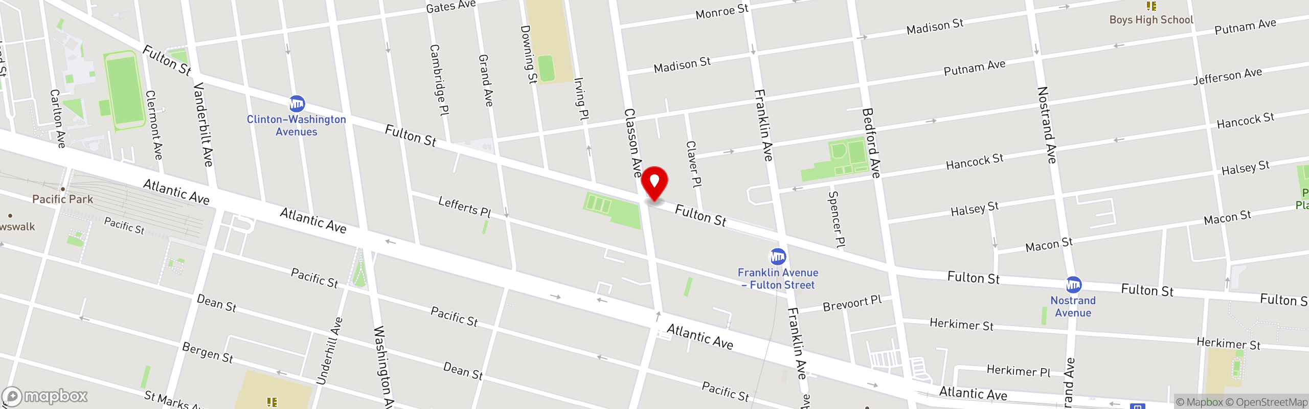 Street map pinning Bushwick Taco Company in Fulton Street