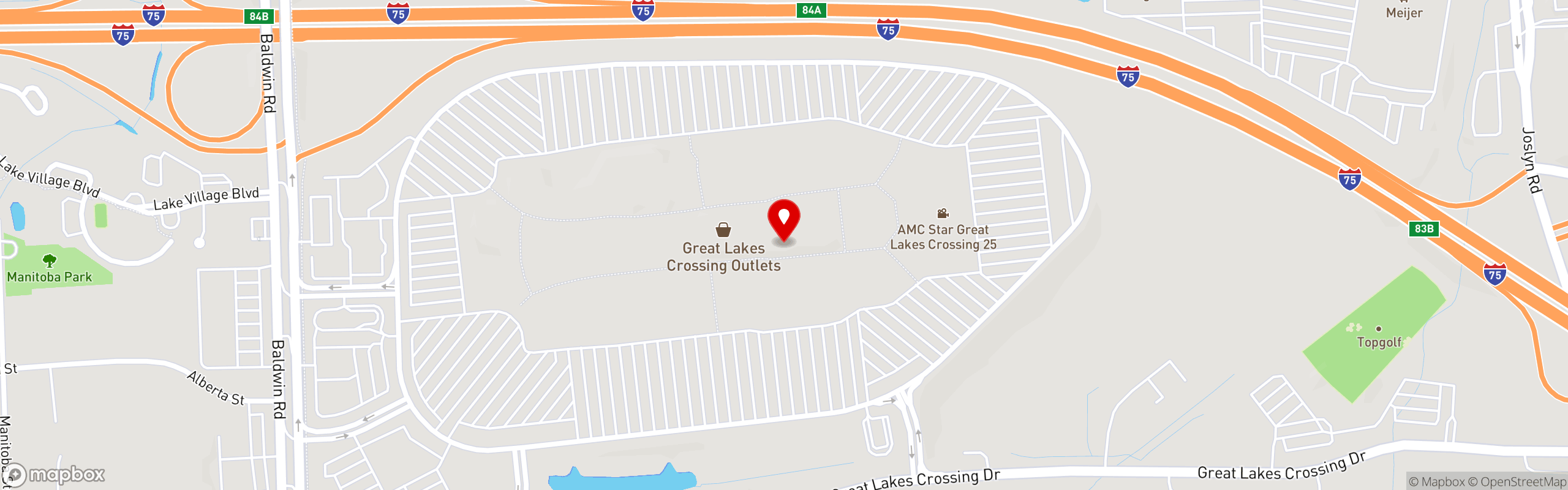 Street map pinning The Hummus and Pita Co. in Great Lakes Outlet