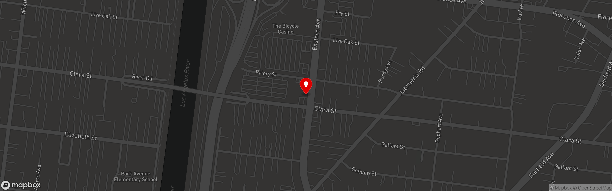 Street map pinning Super Pizza Veloz in Bell Gardens