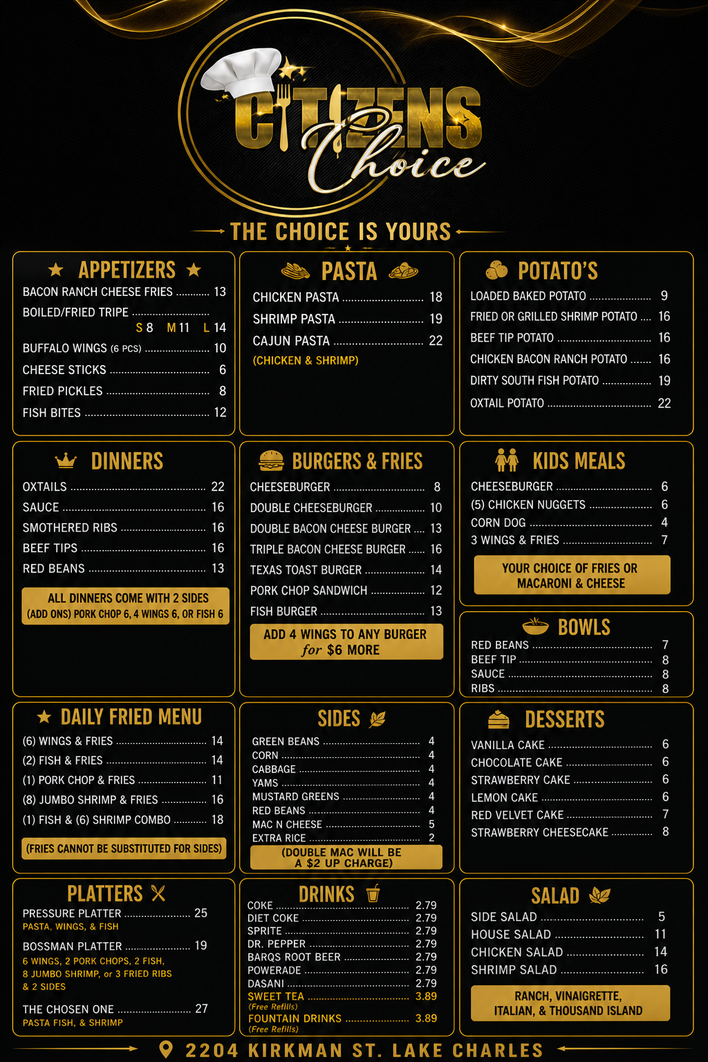 Menu - Citizens Choice Soul Food