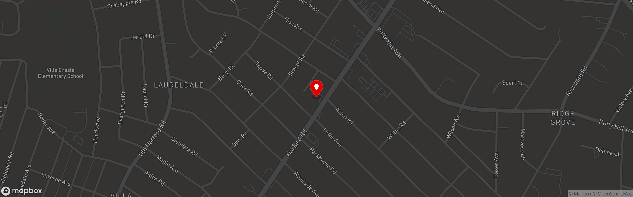 Street map pinning Southern Blues in Parkville