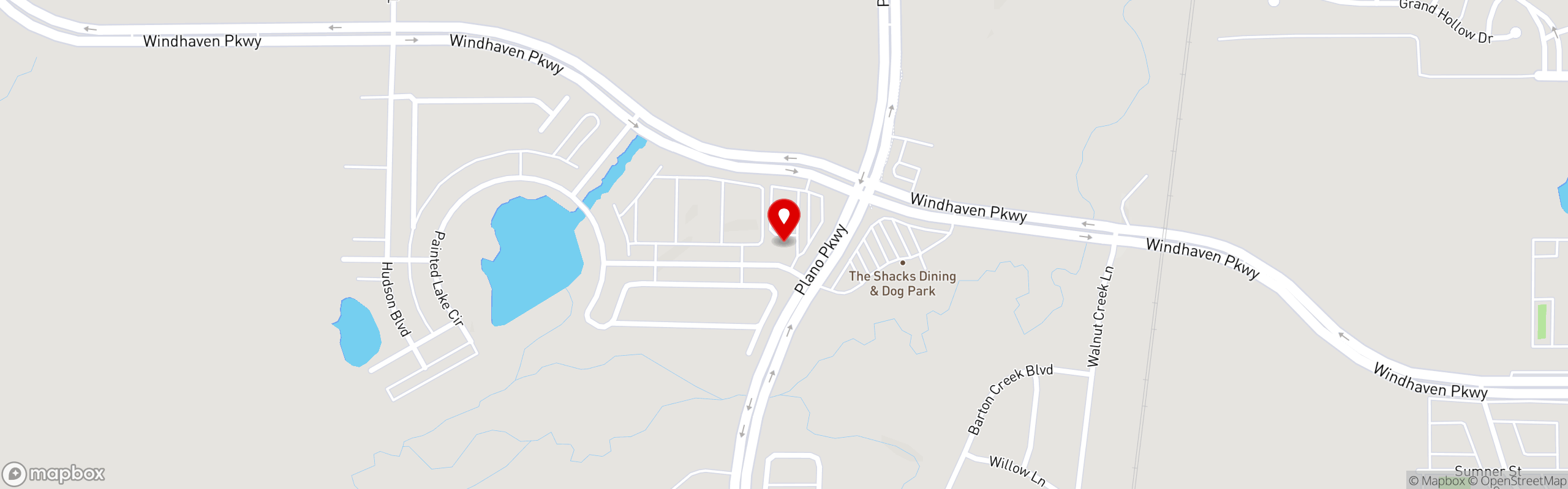 Street map pinning Barrel & Bones Craft Bar and Smokehouse in The Colony