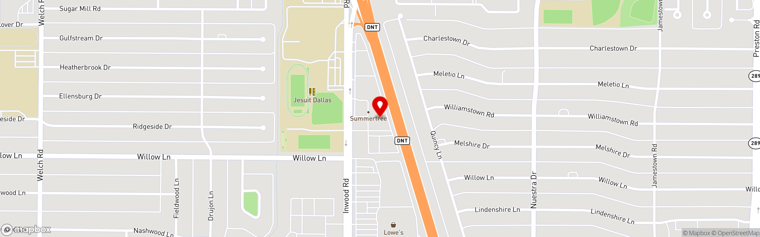 Street map pinning Barrel & Bones Craft Bar and Smokehouse in Dallas - Inwood Rd