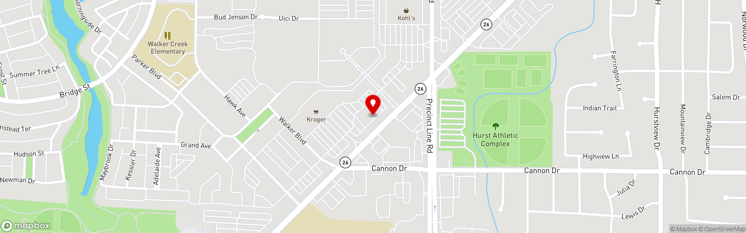 Street map pinning Barrel & Bones Craft Bar and Smokehouse in North Richland Hills