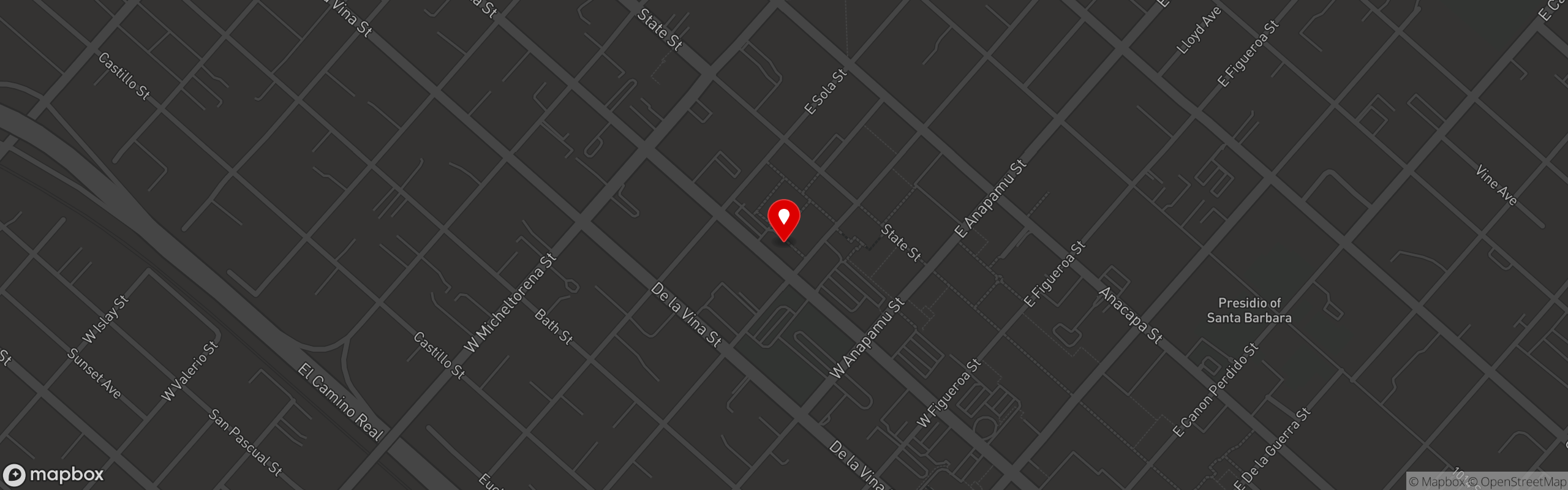 Street map pinning 'Que by Whiskey 'N Rye in 'Que