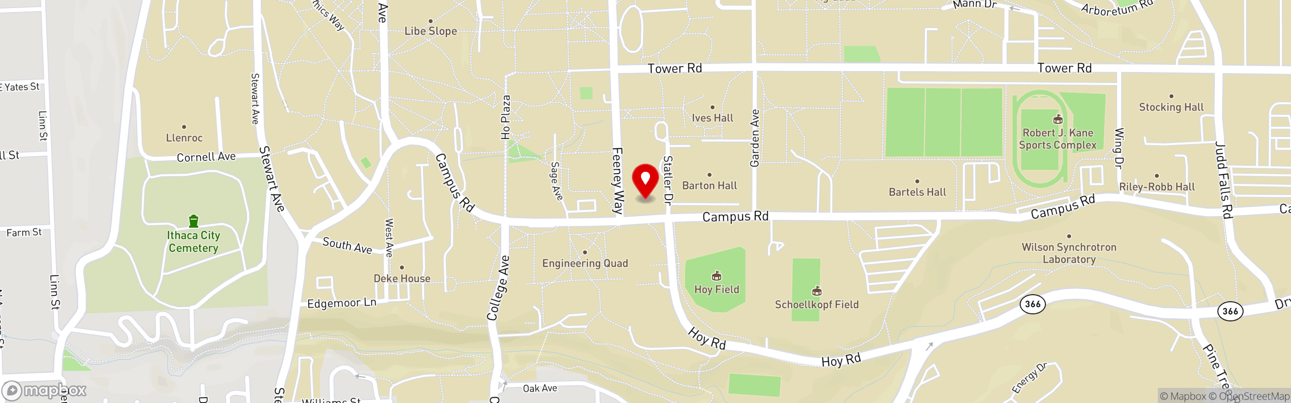 Street map pinning HEC 101 - Hotel Ezra Cornell in Ithaca
