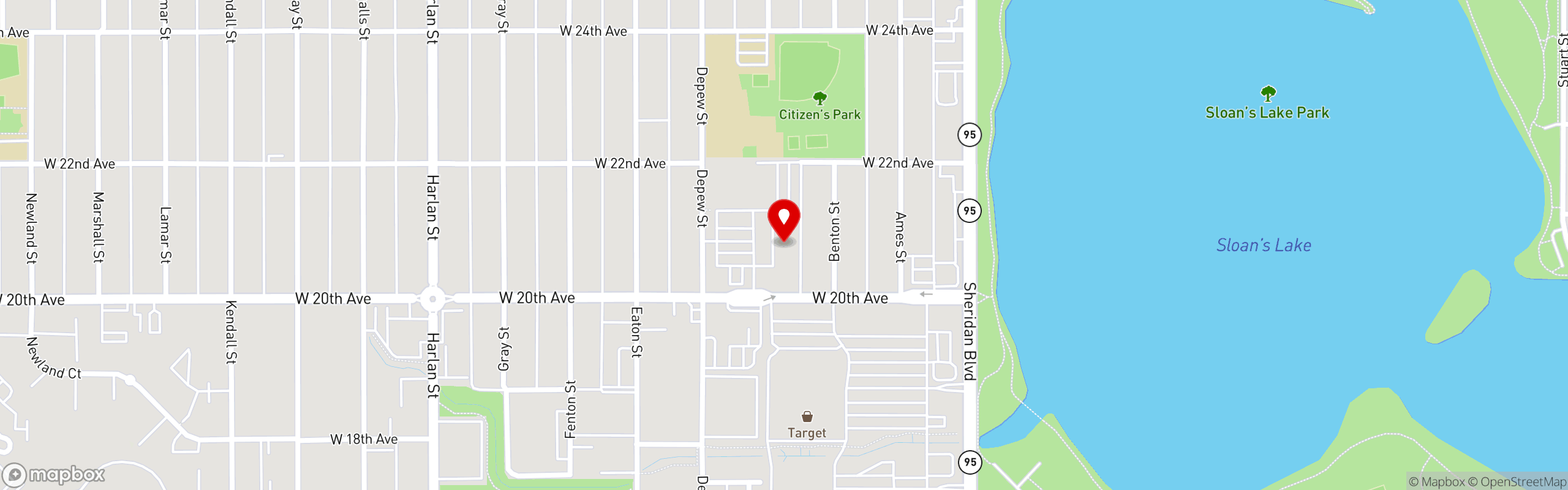 Street map pinning Syrup Restaurant in Syrup Edgewater