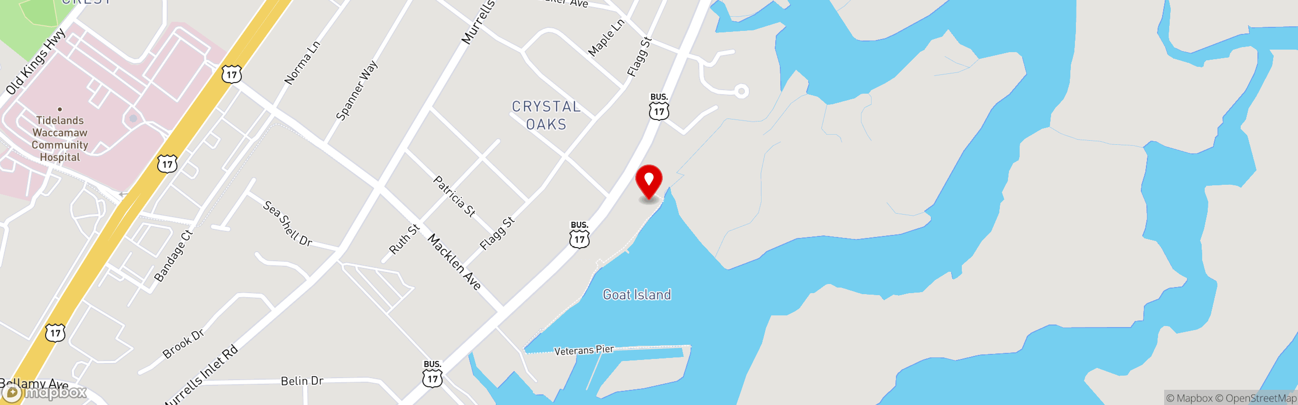 Street map pinning Wahoos Fish House in Murrells Inlet