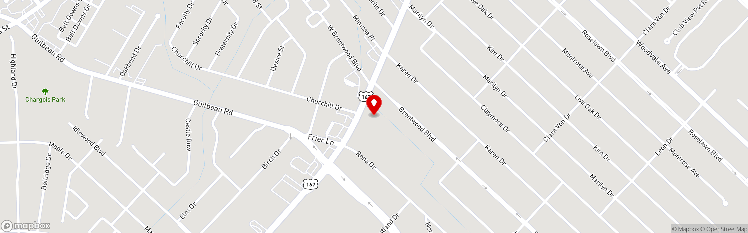 Street map pinning Don's Seafood in Lafayette, LA