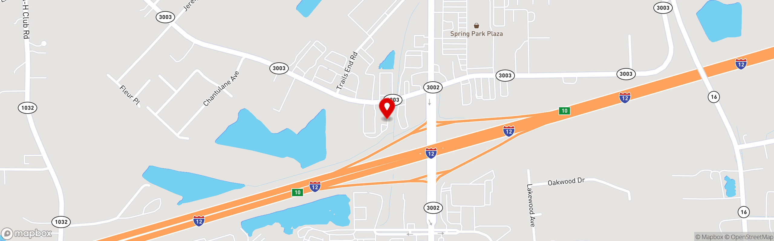 Street map pinning Don's Seafood in Denham Springs, LA