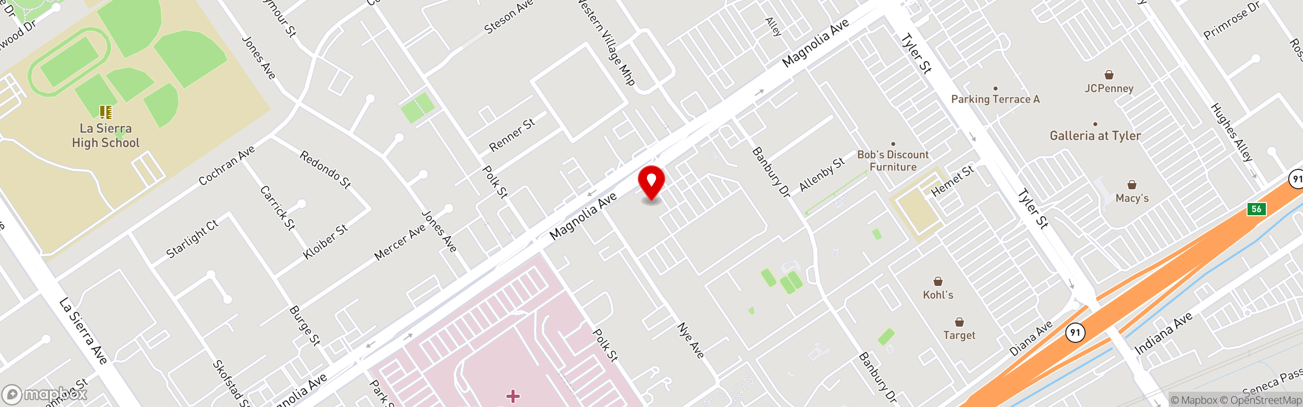 Street map pinning Events Sports Grill in Riverside