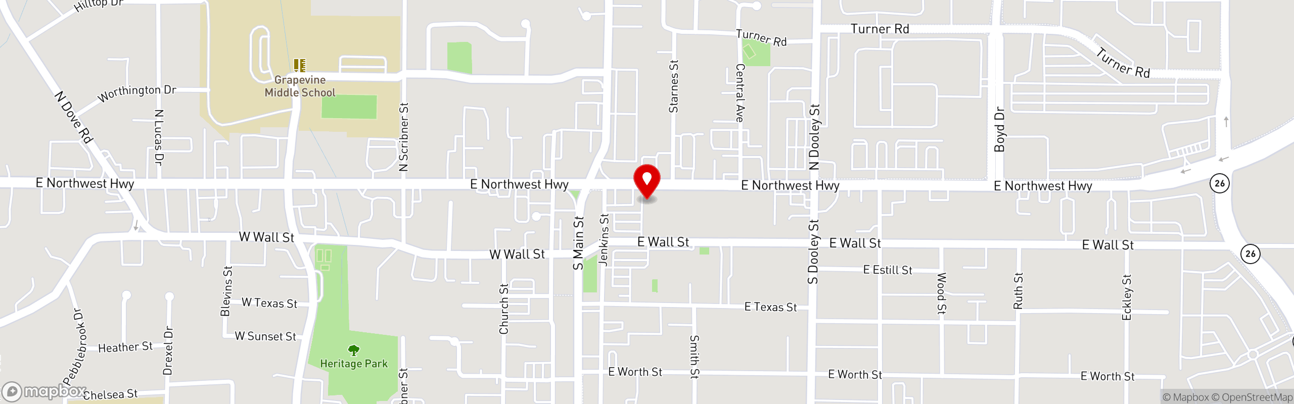 Street map pinning Los Amigos Grapevine in Grapevine
