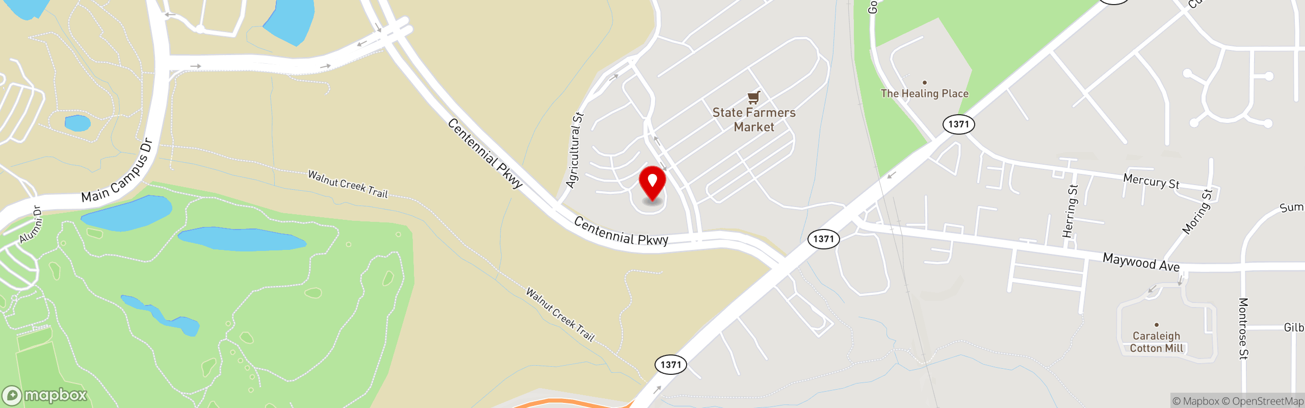 Street map pinning State Farmers Market Restaurant in Raleigh