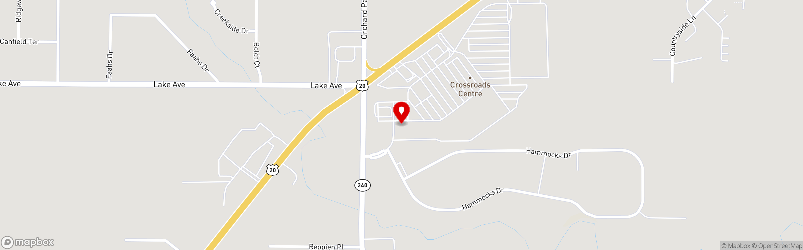 Street map pinning Pie-O-Mine/Greens in Orchard Park, NY