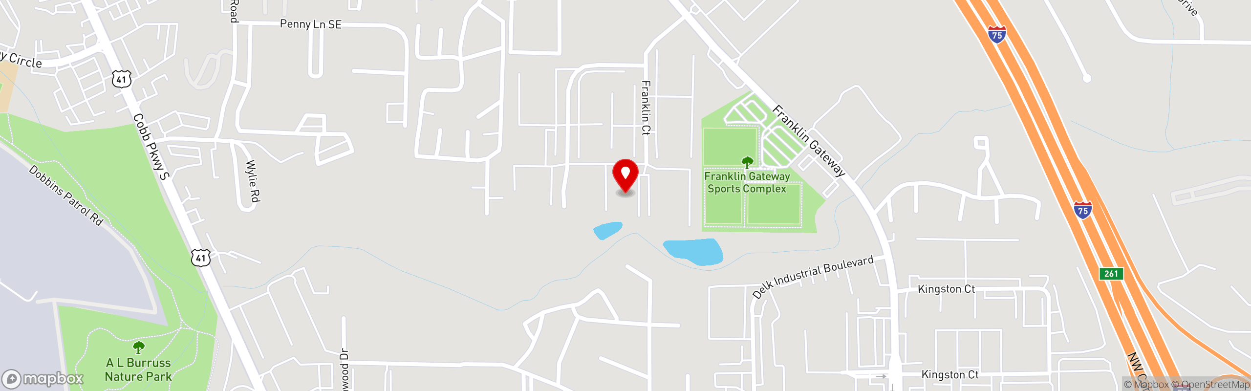Street map pinning Schoolhouse Brewing in Marietta