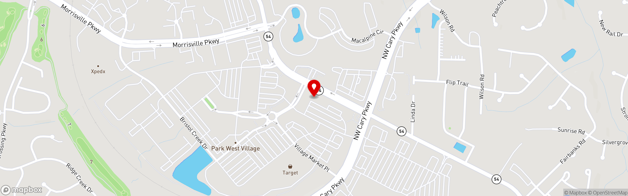 Street map pinning Abbey Road Tavern & Grill in Morrisville