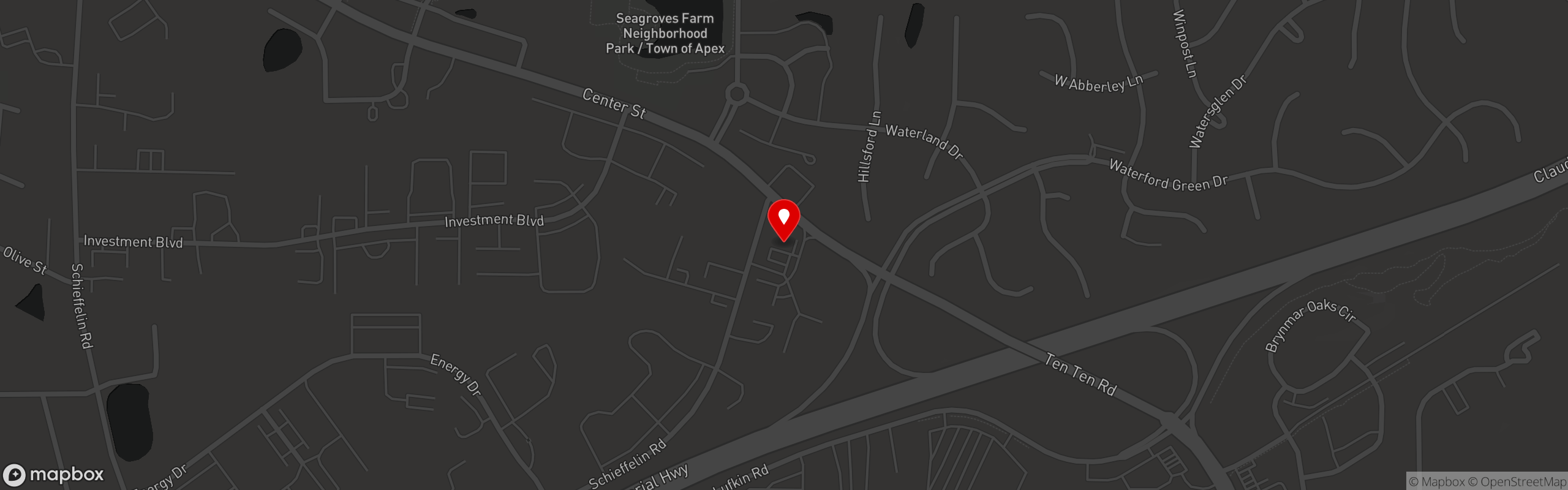 Street map pinning Abbey Road Tavern & Grill in Apex