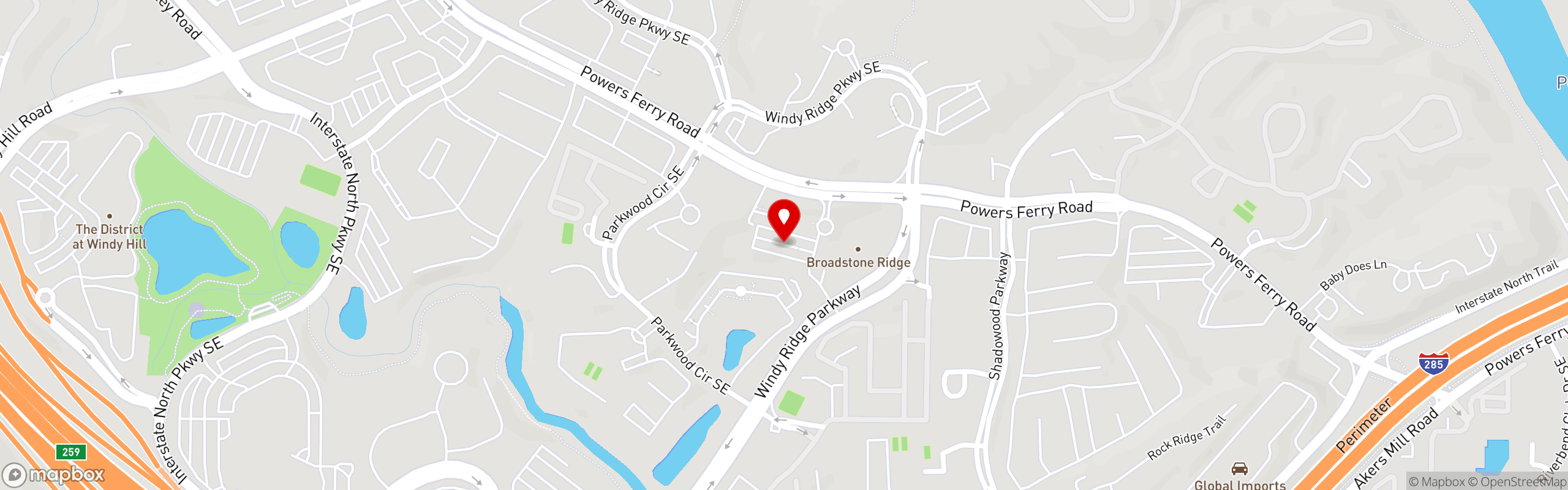 Street map pinning Courtney's Taco Shop in Marietta