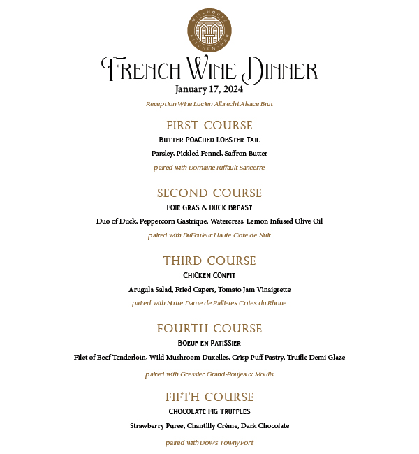French Wine Dinner Millhouse Kitchen Bar Fine Dining Restaurant in GA